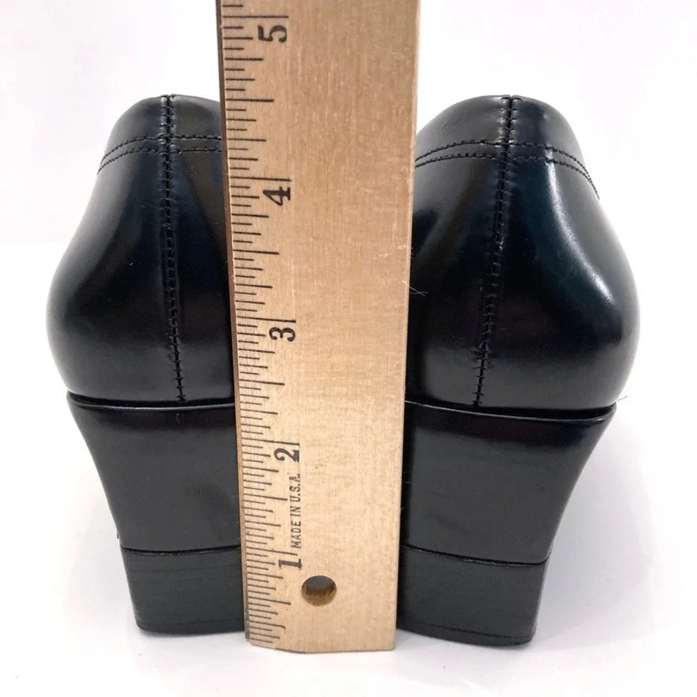 Cole Haan Studio Heeled Loafers Pumps Black Shell Leather Square Toe Womens 8‎ B